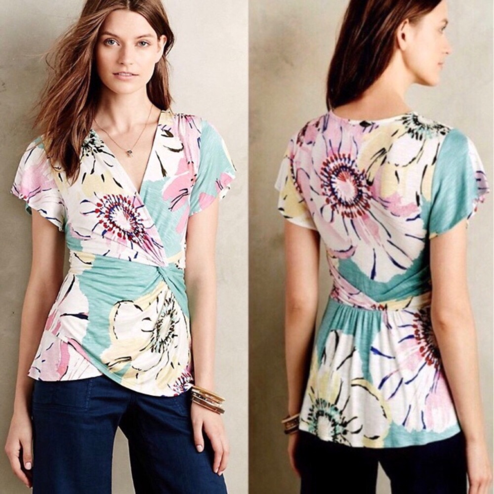 Anthropologie Deletta Azores Faux Wrap Flutter Sleeve Top